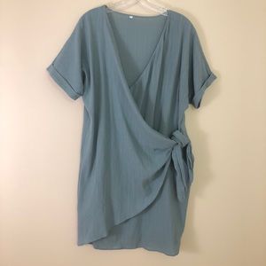 Sage Green Short Sleeve Wrap Dress, Sz XL